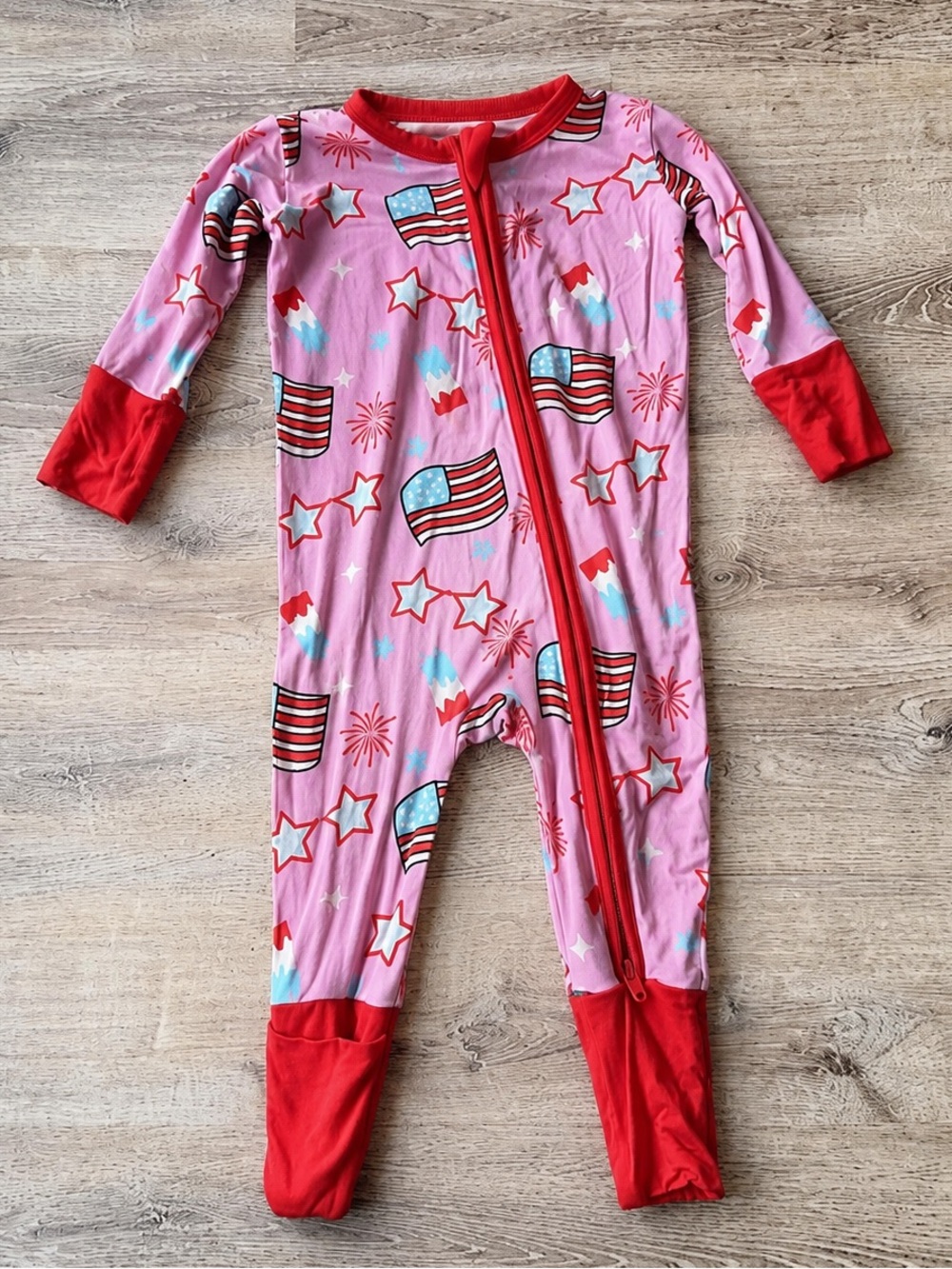 Birdie Bean Baby Sleeper Pajamas Convertible Patriotic Pink 0-3 Months Bamboo